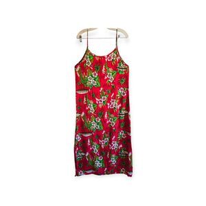 Cocowalk Hawaiian Dress Maxi Red Floral Slit Spaghetti Straps Womens XL